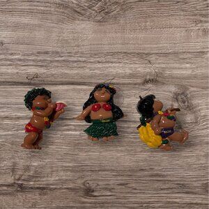 Vintage Hawaiian People 1985 Vintage - 2 Boys and Girl Ornament Set of 3